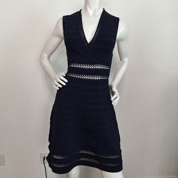 Cupcakes & Cashmere “NEW” Preppy Navy Blue Ink Rib Knit Minimalist Midi Dress XS - Picture 3 of 12